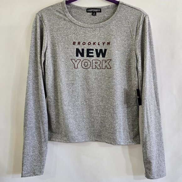 Harper & Ivy "Brooklyn New York" Gray Long Sleeve Top - Picture 8 of 13